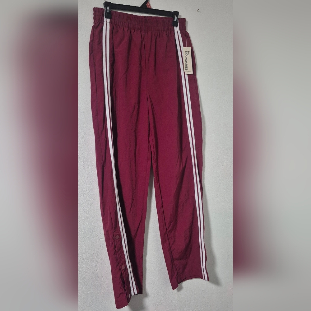 No Boundaries Burgundy Track Pants with White Side Stripes